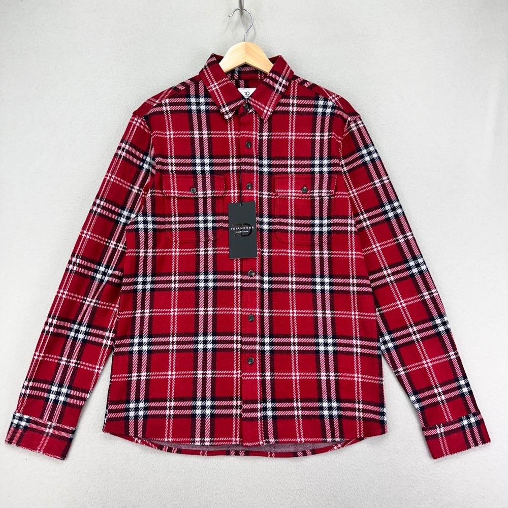 7 Diamonds Generation Soft Flannel Shirt Mens Small Red Plaid Long Sleeve Preppy